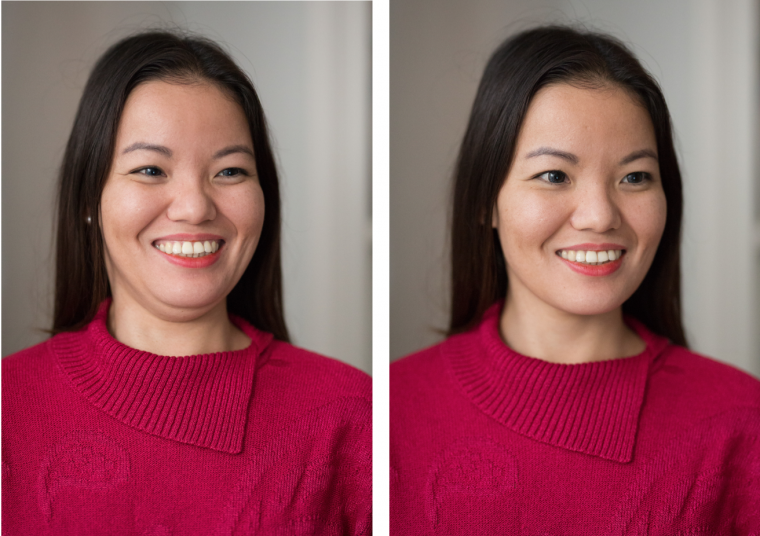 a collage of a woman smiling